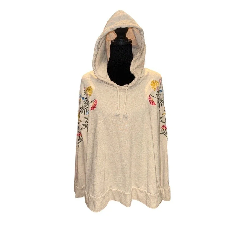 Style & Co Hoodie Sweatshirt Womens Large Ivory Floral